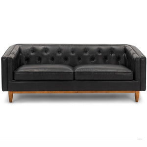 Alcott black tufted leather sofa
