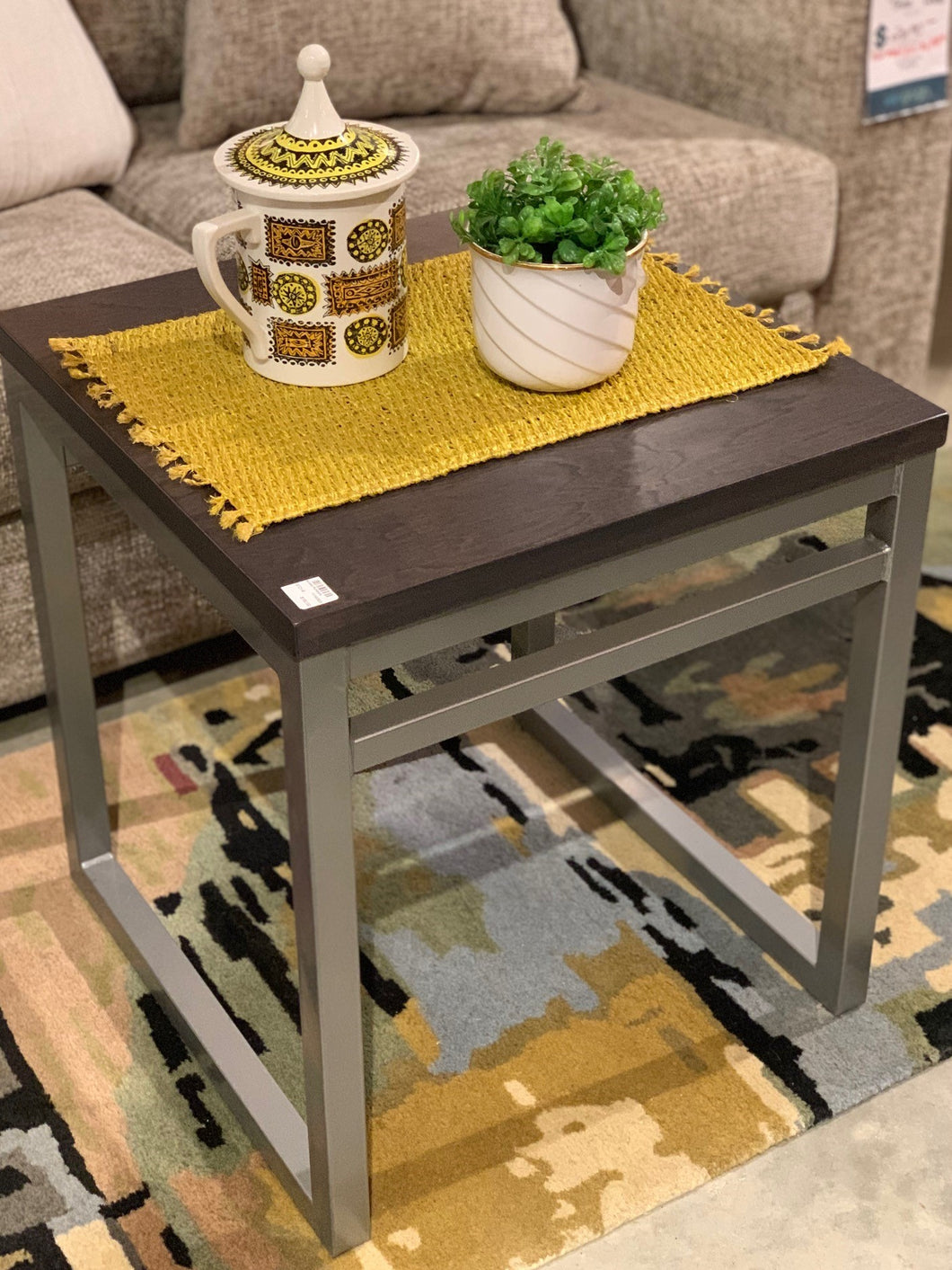 Square end table with metal base