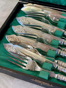 Antique fish flatware set with mother of pearl handles, Henry Wilkinson Ltd, Sheffield, England