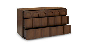 "Prima" walnut 6 drawer double dresser