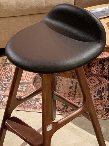 Modern black leather and wood stool