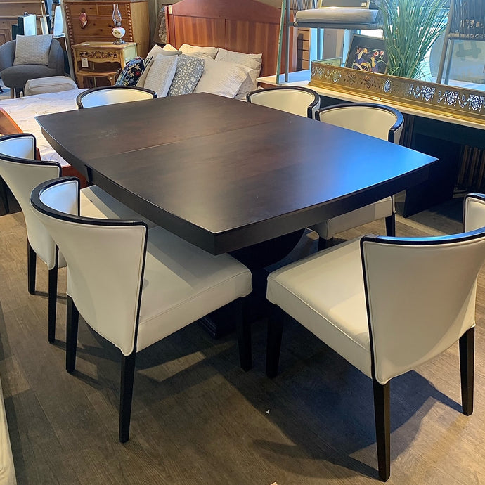 Brown rectangular dining table and chairs set