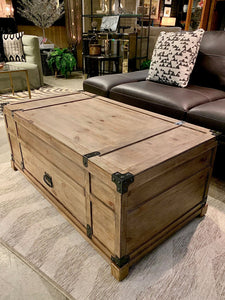 "Carmel" burnished natural lift coffee table with storage