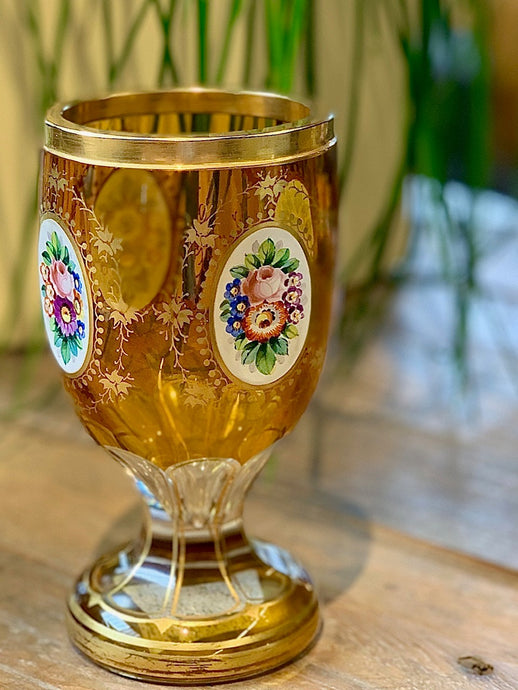 Czech bohemian hand painted goblet