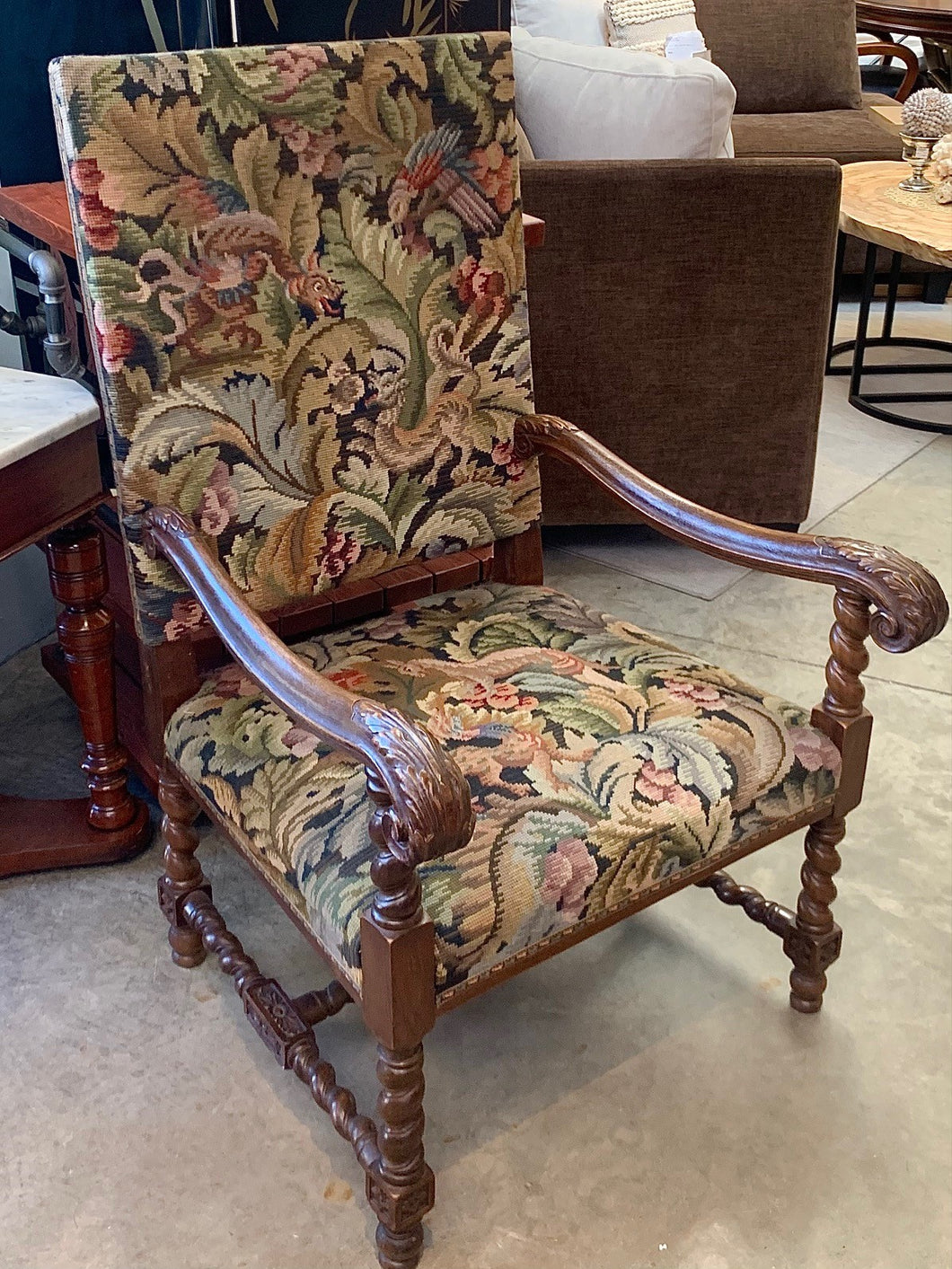 Antique Floral Armed Wooden Chair