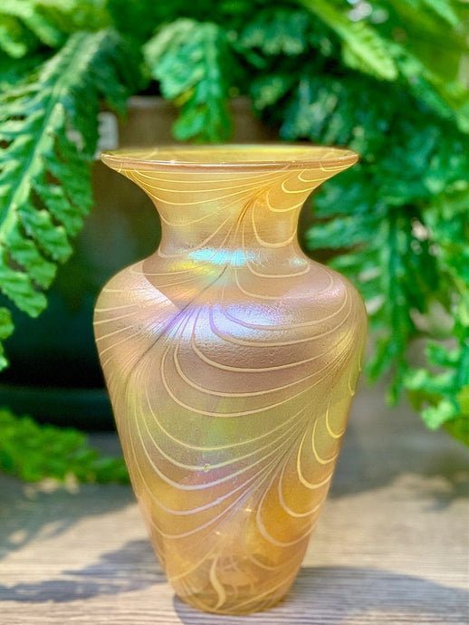 Robert Held blown glass feather vase