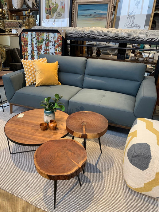 **NEW** Imported Italian leather blue modern sofa