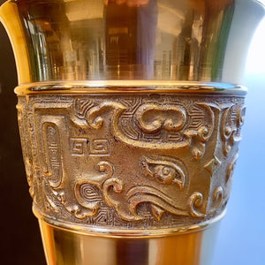 Vintage pair of Hollywood regency brass chinoiserie lamps James Mont style