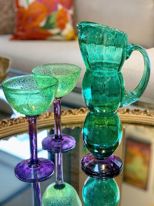 Signed by Gunnel Sahlin Kosta Boda pitcher and 2 glass set
