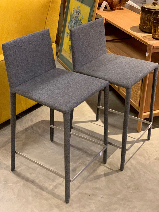 Upholstered, modern grey counter chairs, 2 only