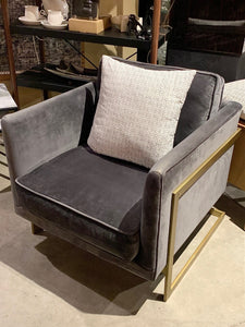 Dusty Blue velvet occasional chair in metal frame, Muse & Merchant