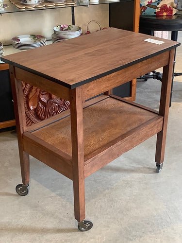 Refinished wood cocktail cart on wheels