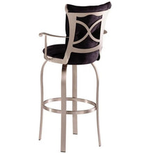 Tuscany leather and brushed steel swivel counter stools with arms