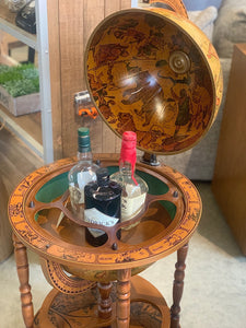 Vintage brown world globe bar with wheels