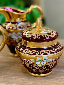 Vintage Czech Bohemian glass tea set, as photographed