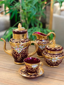 Vintage Czech Bohemian glass tea set, as photographed