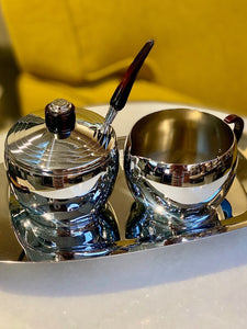 Vintage stainless steel/bakelite cream and sugar set