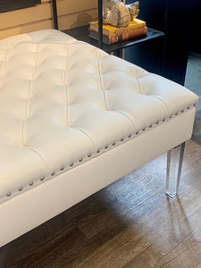 White tufted modern square ottoman with acrylic legs