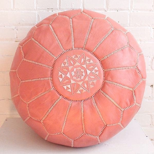 Dyed Coral Moroccan Pouf