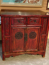 Red Hand Carved Asian Cabinet