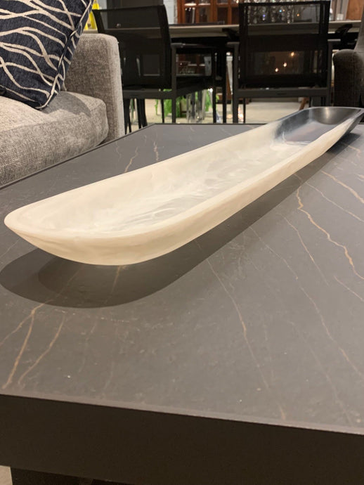 Martha Sturdy canoe tray, white marble/charcoal