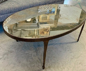 Calvert oval coffee table, hammered iron - floor model, retail $3235