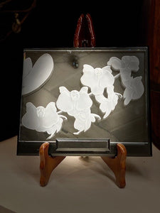Etched glass panel by Krauski Art, orchid blossoms