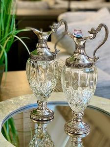 Vintage Italian glass and silverplate claret decanters - ooh la la!