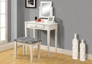 VANITY SET - 2PCS SET / WHITE WITH A ZEBRA FABRIC STOOL