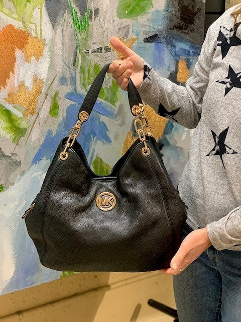Michael Kors black leather hobo bag