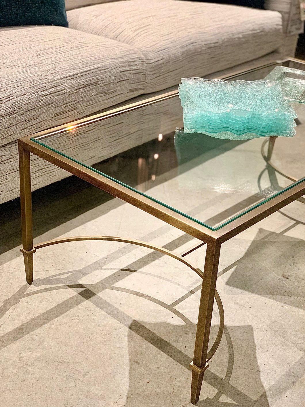Luxury brushed brass and glass coffee table, Baker Furniture