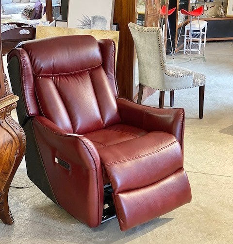 Red leather theatre style recliner, as-NEW