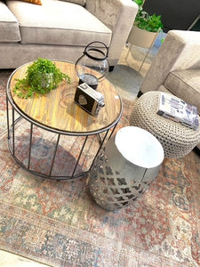 Round wood/metal accent table
