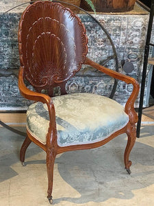 Vintage shell back chair with mother of pearl inlay and casters