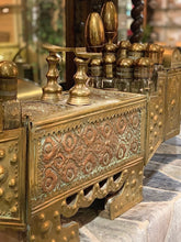 Turkish Repousse Brass on Wood shoe shine stand