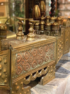 Turkish Repousse Brass on Wood shoe shine stand