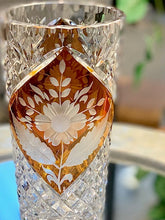 Vintage Bohemian crystal vase with amber tinted inset detail