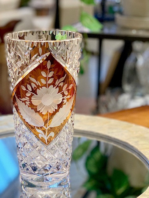 Vintage Bohemian crystal vase with amber tinted inset detail – Champagne  Taste Home