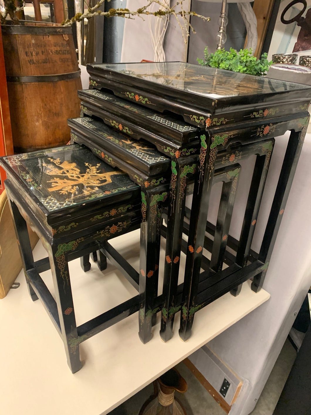 Vintage lacquered nesting tables - set of 4